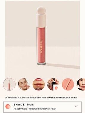 RARE BEAUTY Beam Lip Gloss — Peachy Coral with Pink Pearl